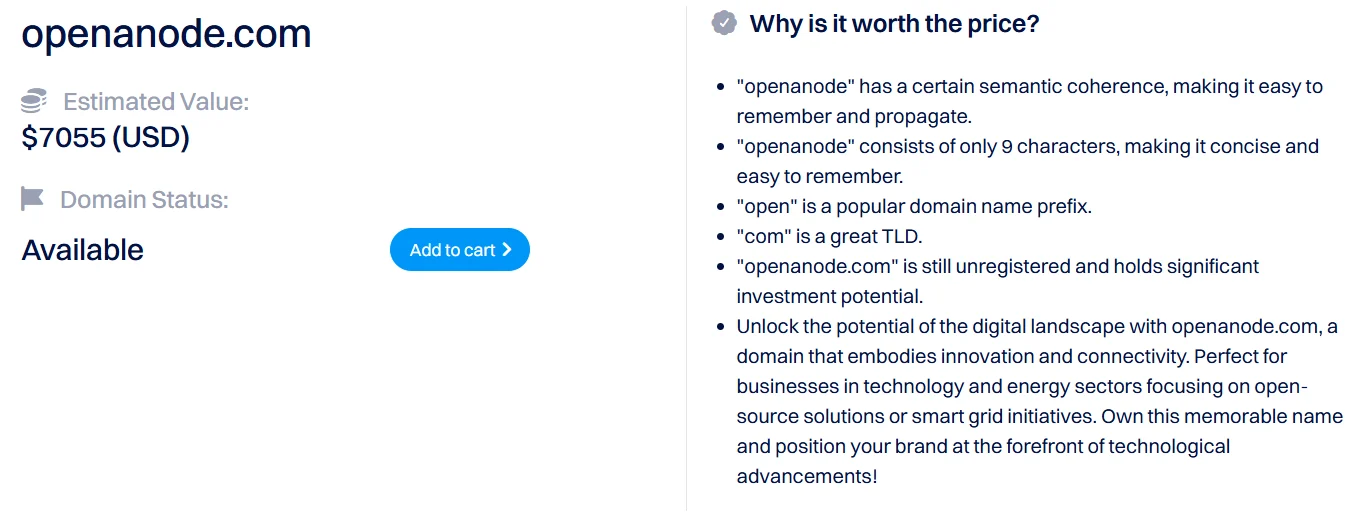 On our list: openanode.com, available and appraised at $7,055.